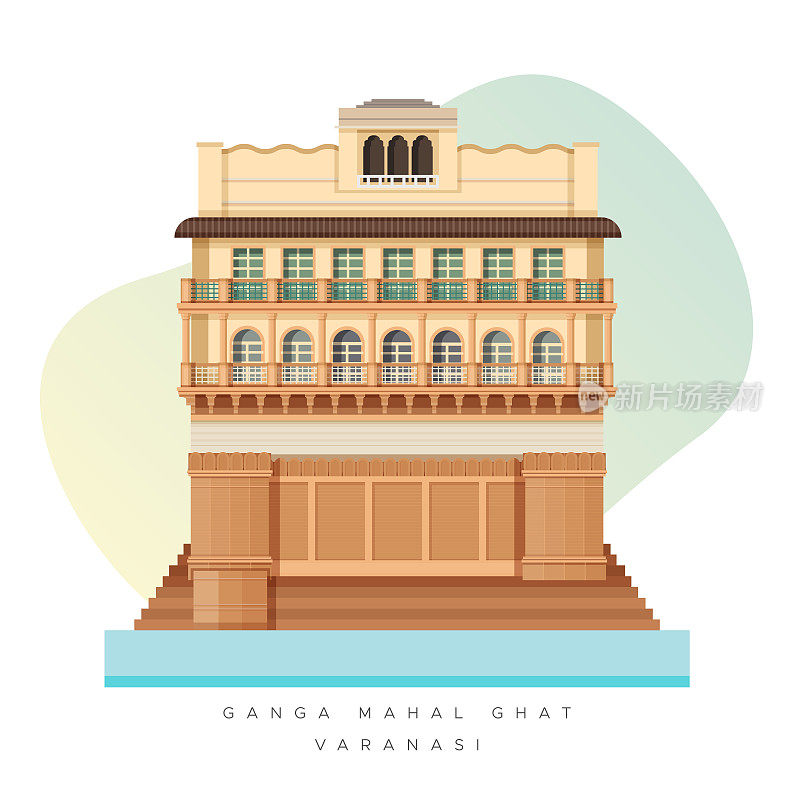 瓦拉纳西市-恒河Mahal Ghat -图标插图